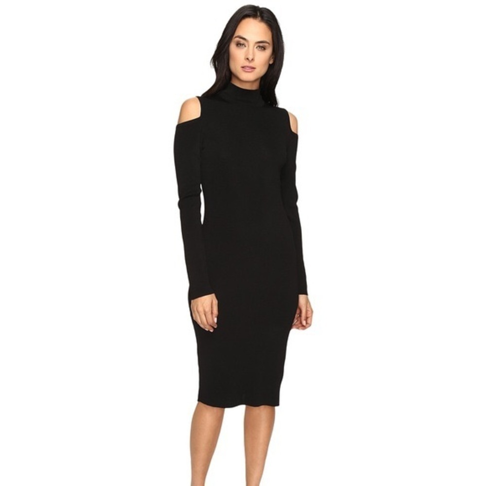 NWOT NSR mock neck black cold shoulder midi knit dress size M